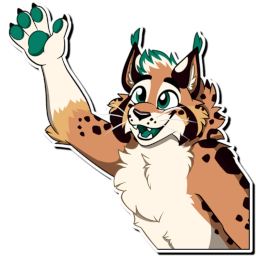 A friendly anthropomorphic bobcat waves hello to you!